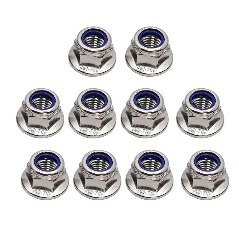 STORMCUBE M12x1.75mm DIN6926 Flange Nylon Lock Nuts 10 Pack 304 Stainless Steel Hex Locknuts Full Thread for Industrial Construction Fasteners - Image 1
